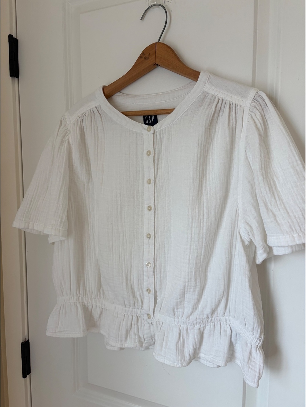 Cotton button front ruffle blouse